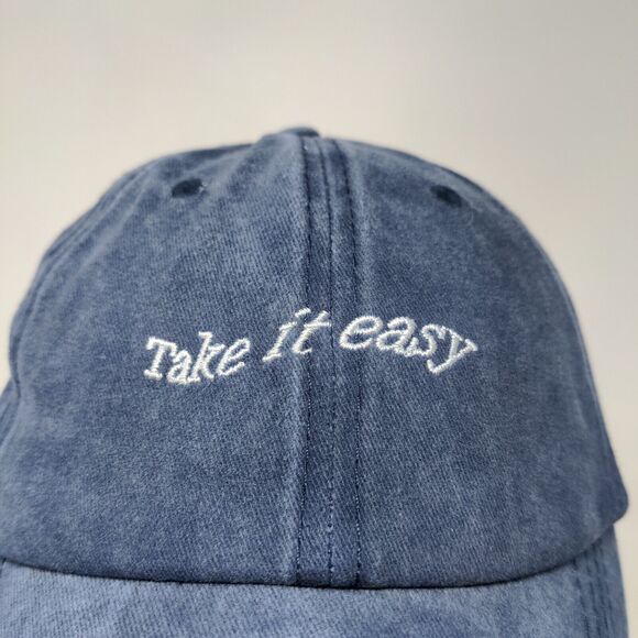 Take It Easy Men's Slideback Hat Blue Adjustable Embroidered Spell Out - Picture 4 of 11
